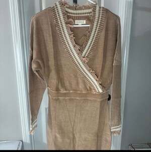 Promesa Distressed Surplice V-Neck Knit Mini Sweater Dress